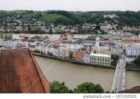 A beautiful authentic city located between three rivers in a medieval baroque style 105393503