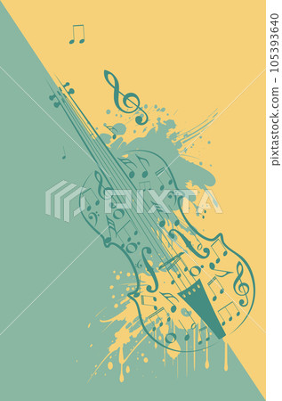 Violin with music notes and splatters Violin with music notes and splatters 105393640