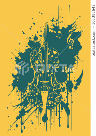 Violin with music notes and splatters Violin with music notes and splatters 105393642