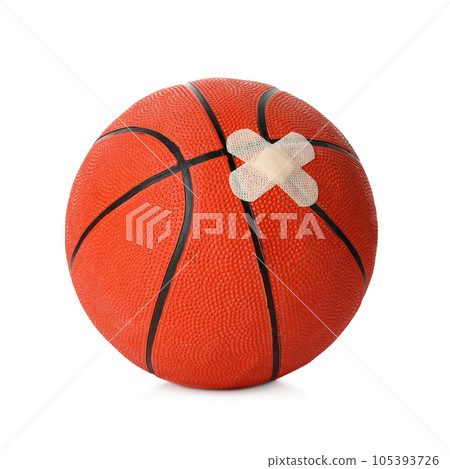 Ball with sticking plasters isolated on white 105393726
