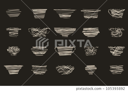 Side view. Silhouette plate pottery set in line art style. Vector flat illustration 105393892