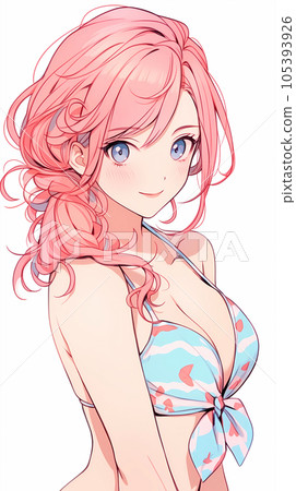 Hand drawn cartoon anime beautiful cute swimsuit girl illustration Hand drawn cartoon anime beautiful cute swimsuit girl illustration 105393926