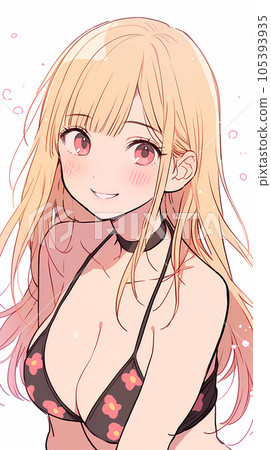 手绘卡通动漫唯美的可爱的泳装女孩插画 105393935