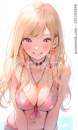 手绘卡通动漫唯美的可爱的泳装女孩插画 105393949