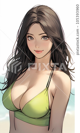 手绘卡通动漫唯美的可爱的泳装女孩插画 105393960