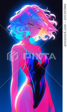 Hand drawn cartoon anime beautiful cute swimsuit girl illustration 105393966