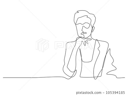 continuous line drawing of short hair woman leader hand on chin pose business concept 105394185