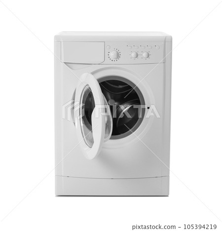 Modern washing machine isolated on white. Laundry day Modern washing machine isolated on white. Laundry day 105394219