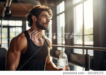 Tired after heavy workout man in the gym. 105395173