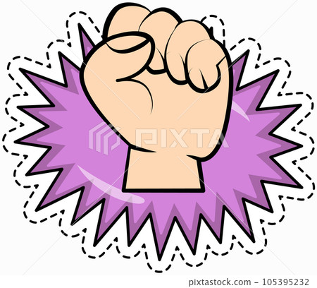 Raised fist on white background. Colored vector of punching hand with clenched fist aimed, protest 105395232