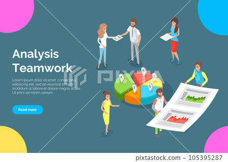 Employees analyze statistical indicators, business data. Characters work with marketing research Employees analyze statistical indicators, business data. Characters work with marketing research 105395287