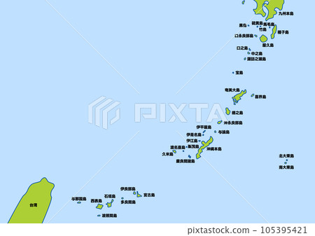 A tropical resort in Okinawa. Maps and names of... - Stock Illustration ...