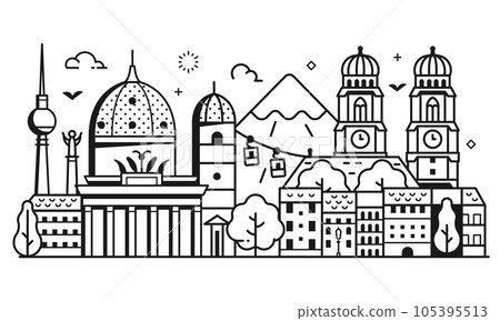 Travel Germany Banner with Berlin and Munich 105395513