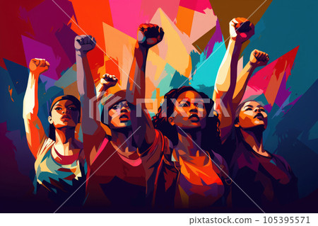 Women with raised fists. Female activists. Generative AI Women with raised fists. Female activists. Generative AI 105395571