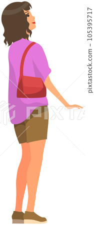 Woman holding handbag looking at something behind her. Side view of girl vector illustration 105395717