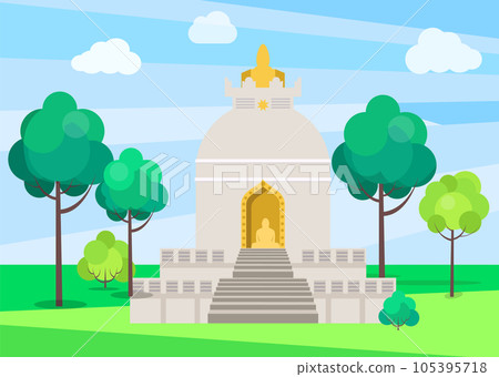 Buddhist temple. Asian or Chinese building or temple in traditional style isolated on white 105395718