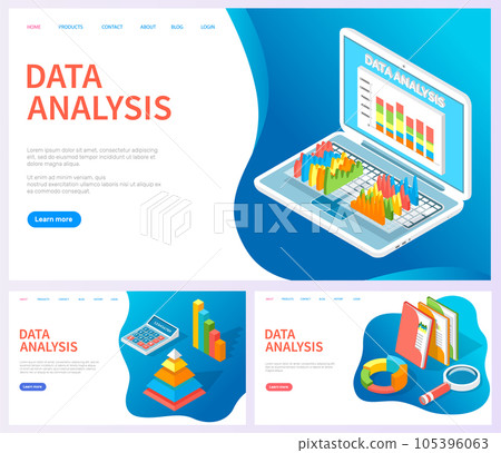 Analyze statistical indicators, business data. Work with marketing research. Data analysis isometric Analyze statistical indicators, business data. Work with marketing research. Data analysis isometric 105396063