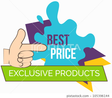 Big sale banner. Sale and discounts. Big discount with human hand pointing to advertising phrase 105396144