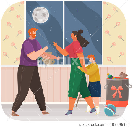 Angry parents swearing. Problem and conflict in family, fight and arguing, quarreling over child 105396361