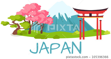 Travel Japan infographic, Japan lettering and famous landmarks. Discover East Asia concept Travel Japan infographic, Japan lettering and famous landmarks. Discover East Asia concept 105396366