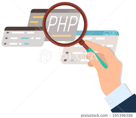Learn to code PHP web programming language with script code on webpage on screen web development 105396386