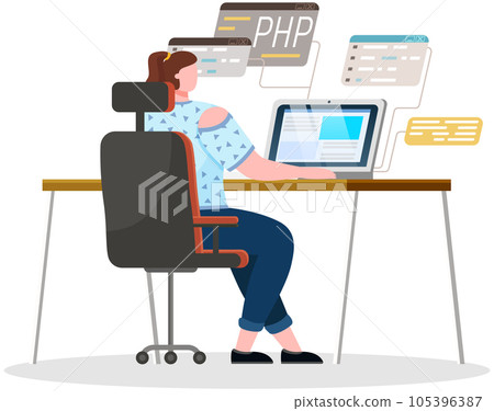 Programmer engineering and coding. Set of programmers working on web development on computers 105396387