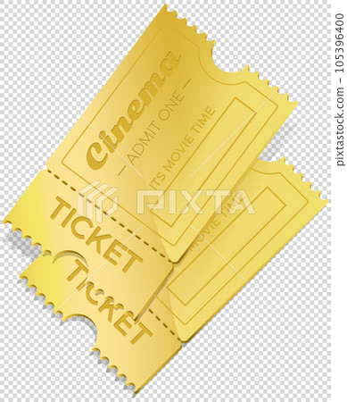 Two retro cinema tickets. Yellow ticket entry admission. Permission to enter on performance 105396400