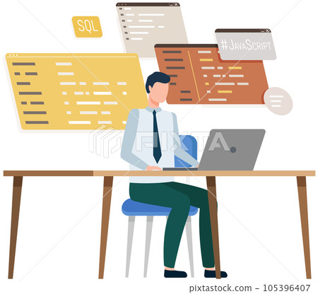 Programmer engineering and coding. Set of programmers working on web development on computers 105396407