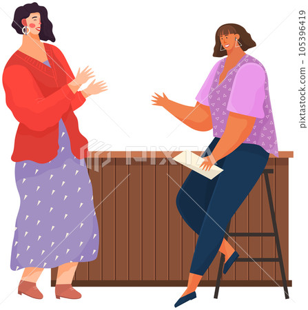 Women talking together. People communicating, having conversation. Positive communication of friends Women talking together. People communicating, having conversation. Positive communication of friends 105396419