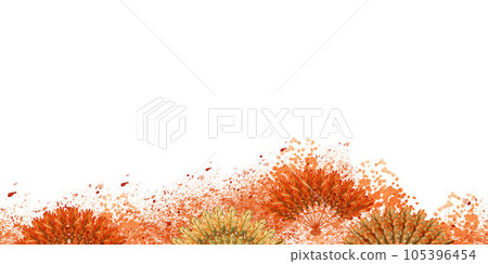 Watercolor banner of autumn red and orange maple leaves 105396454