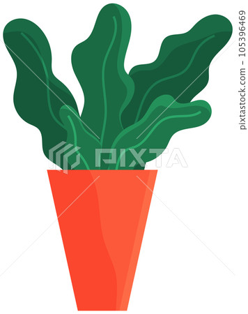 Decorative green plant with long leaves in ceramic pot, pot with houseplant. Home interior plant Decorative green plant with long leaves in ceramic pot, pot with houseplant. Home interior plant 105396469