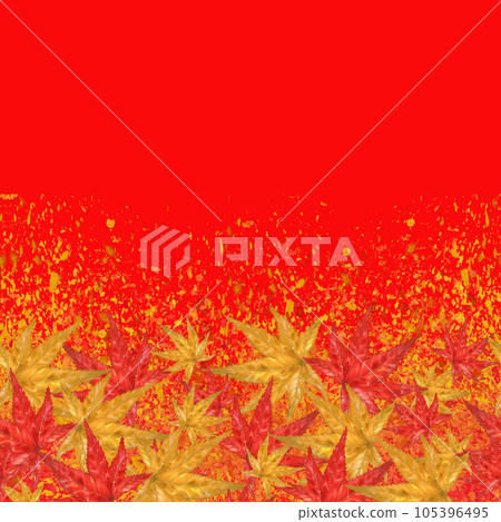 Watercolor autumn frame of red and orange maple leaves 105396495