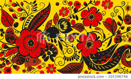 Traditional Russian vector seamless pattern in khokhloma style 105396746