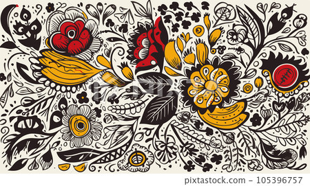 Traditional Russian vector seamless pattern in khokhloma style Traditional Russian vector seamless pattern in khokhloma style 105396757