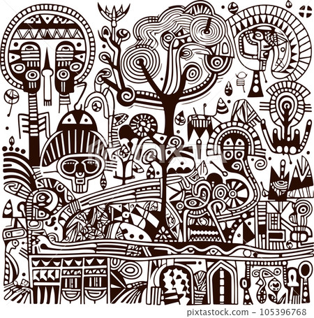 Abstract pattern in native African style. Vector illustration. Traditional African abstract painting 105396768