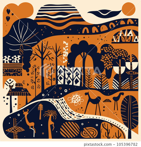 Abstract pattern in native African style. Vector illustration. Traditional African abstract painting Abstract pattern in native African style. Vector illustration. Traditional African abstract painting 105396782