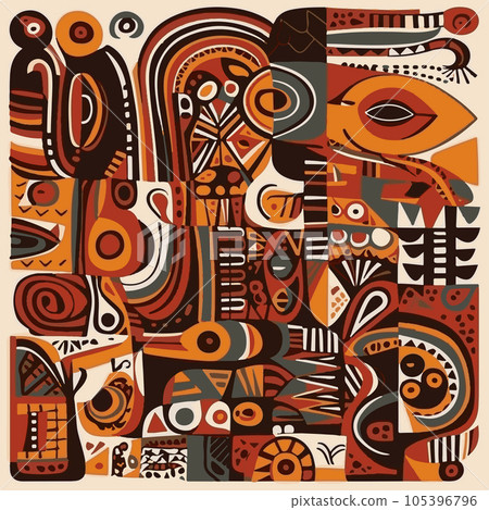 Abstract pattern in native African style. Vector illustration. Traditional African abstract painting 105396796