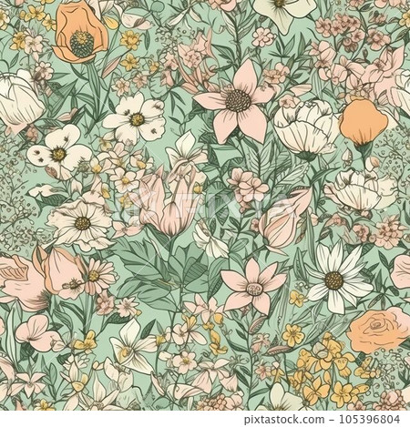 Floral seamless patterns design for paper, fabric, wallpaper Created with Generative AI technology. Floral seamless patterns design for paper, fabric, wallpaper Created with Generative AI technology. 105396804