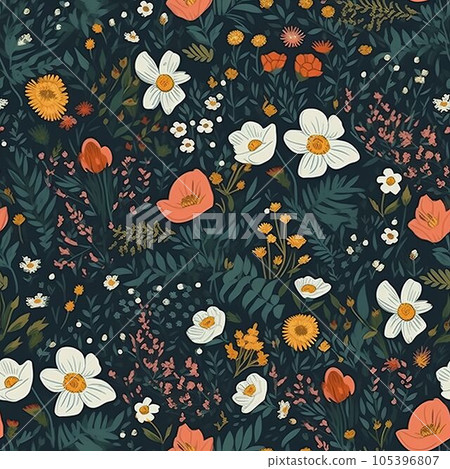 Floral seamless patterns design for paper, fabric, wallpaper Created with Generative AI technology. 105396807