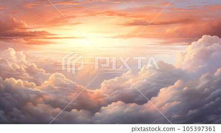 Beautiful sunset with clouds reflected in the... - Stock Illustration ...