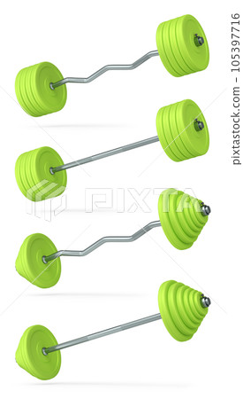 Set of metal barbell with rubber disks shaped handle isolated on white 105397716