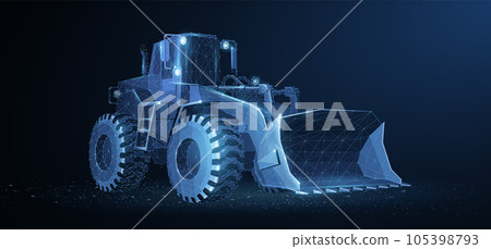 Loader. Abstract 3d wheel heavy loader poligonal illustration on blue. 105398793