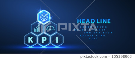 HR manage. Abstract pyramid of hexagons with KPI icons. Digital report 105398903