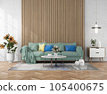 Interior living room with sofa and decorations. Scandinavian design. 3D render 105400675