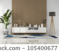 living room interior with wooden sideboard 3D rendering 105400677