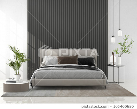 Interior living room with bed and decorations. Scandinavian design. 3D render Interior living room with bed and decorations. Scandinavian design. 3D render 105400680