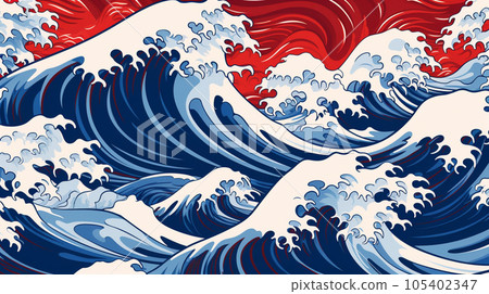 扁平浮世繪風格的波浪生成人工智能 105402347