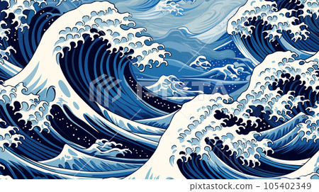 扁平浮世繪風格的波浪生成人工智能 扁平浮世繪風格的波浪生成人工智能 105402349