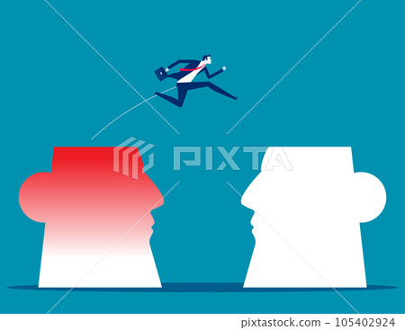 Businessman jump from a bad habits head. Business vector illustration concept Businessman jump from a bad habits head. Business vector illustration concept 105402924