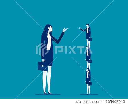 Small business on top of human pyramid negotiate with a big business person. Business vector illustration concept 105402940